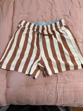 Cotton On Kids Swim Trunks Brown and White Stripe